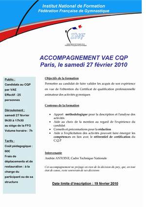 FFG : Dossier de VAE pour le CQP AAG, nouvelle session 2010...