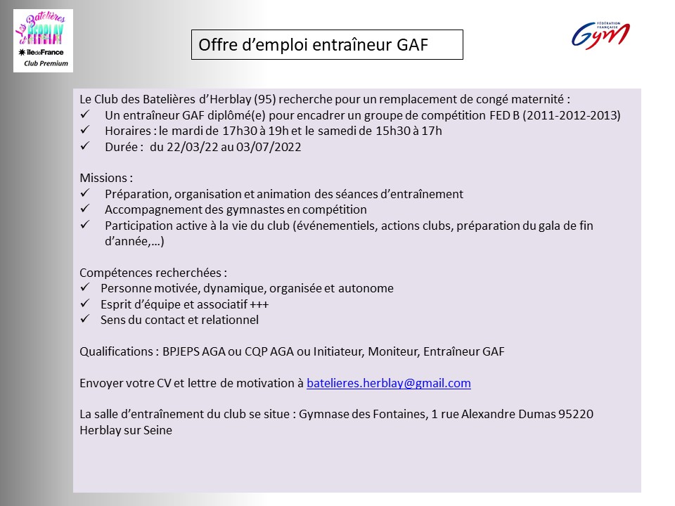 Le club des Batelières d'Herblay recrute... Le club des Batelières d'Herblay recrute...