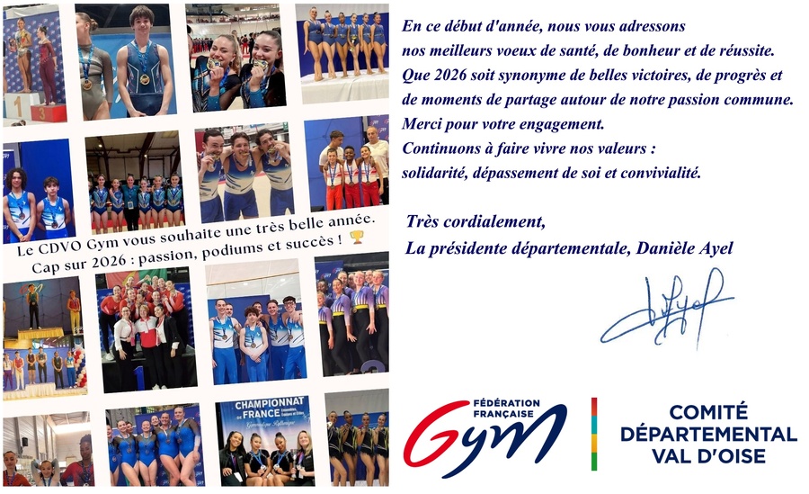 Le CDVO Gym et sa présidente vous souhaitent une très belle année 2026. Le CDVO Gym et sa présidente vous souhaitent une très belle année 2026.