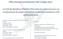 GAF : Offre d'emploi entraineur club les Batelières d'Herblay